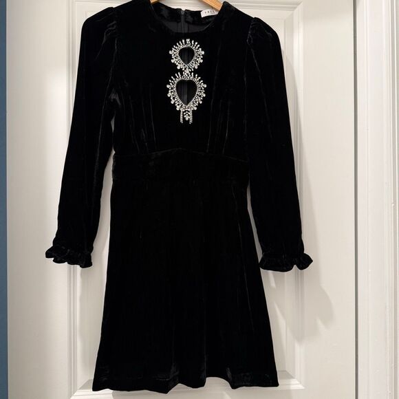 Sandro crystal-embellished cut-out black velvet mini dress Size 8 - Picture 2 of 7